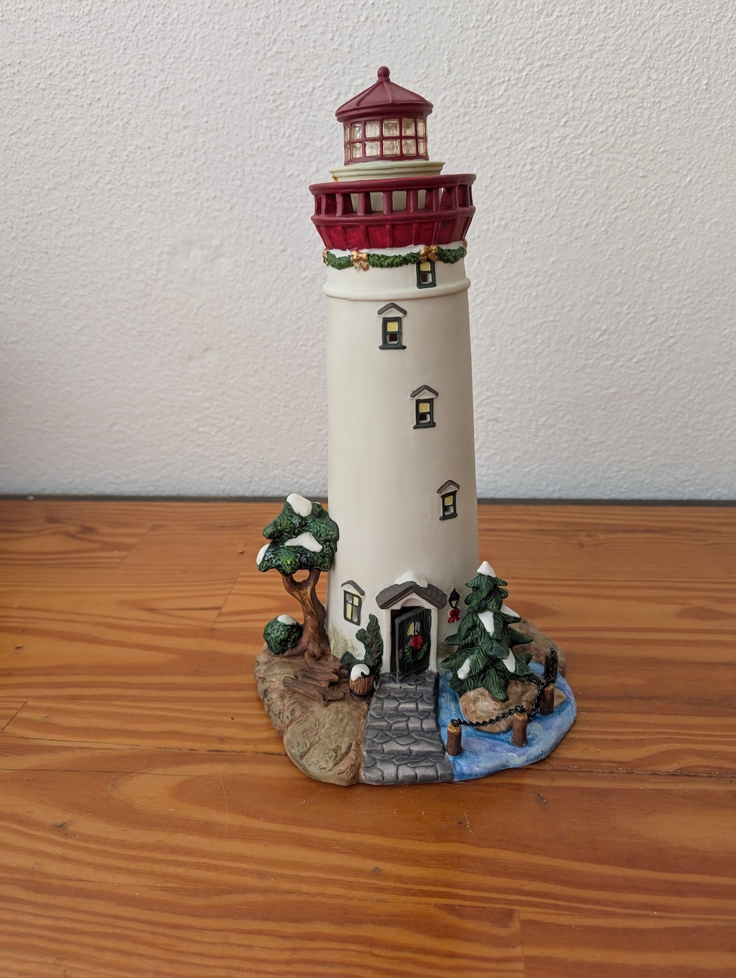 Christmas Lighthouse from Unknown - Holiday Decor (Ceramic or Resin Figurine / Decor, Coastal, Nautical, White, Red, Green)