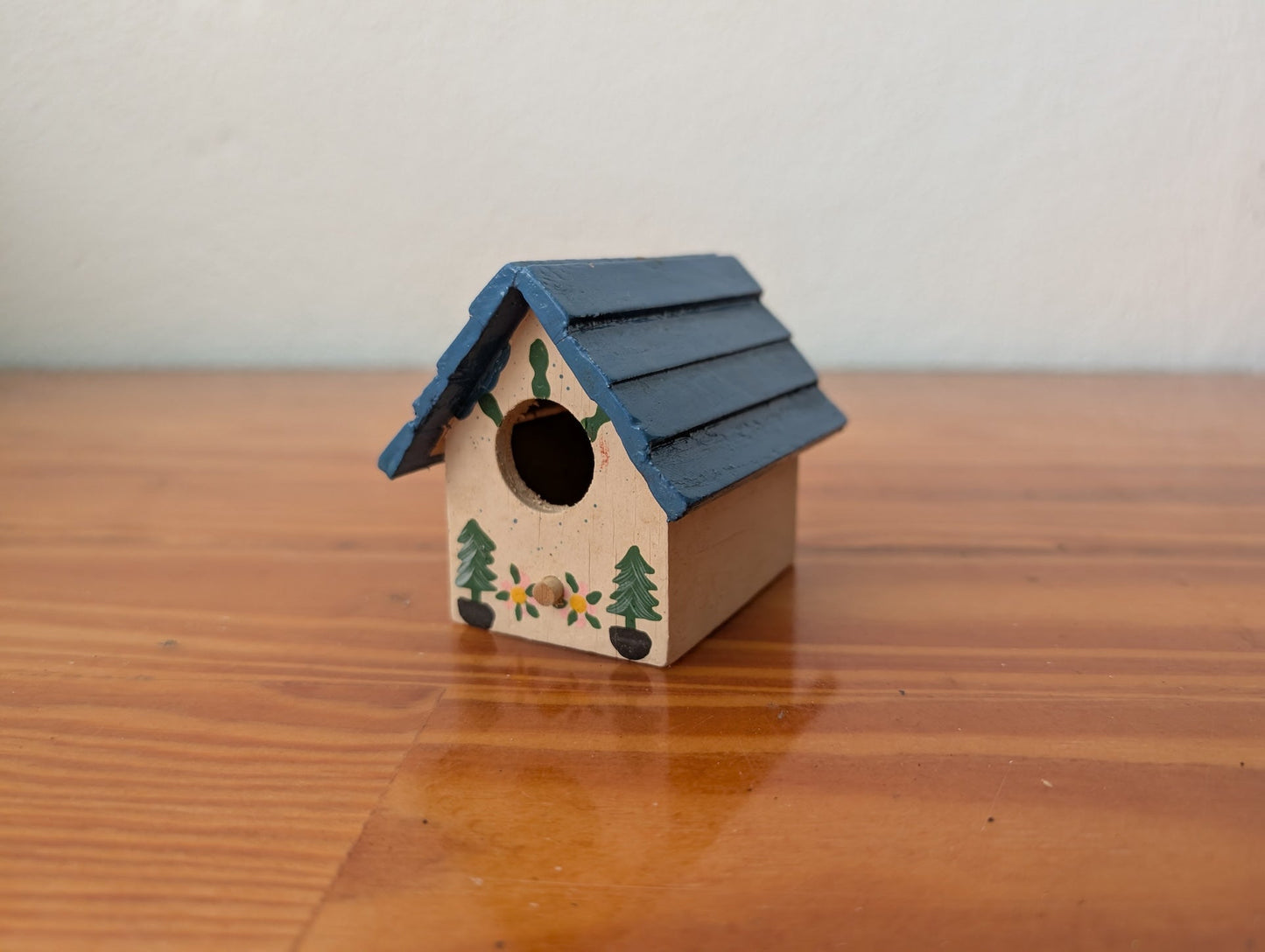 Small Decorative Birdhouse from Unknown - Garden Decor (Wood, Paint Birdhouse, Folk Art, Craft, Tan, Blue, Green)