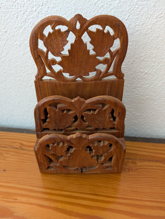 Carved Wooden Letter Holder from Unknown - Office / Decor (Wood Letter Holder, Traditional, Bohemian, Brown)