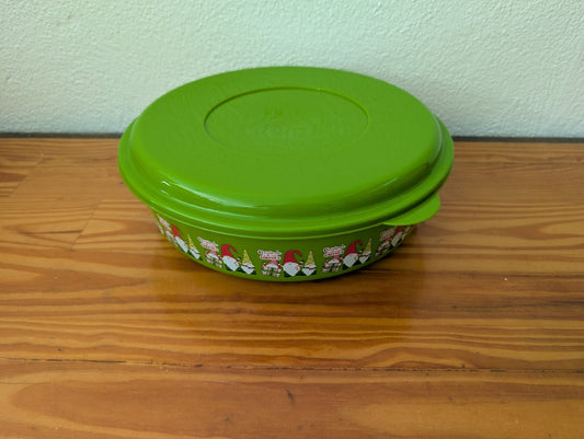 Christmas Gnome Bowl from Tupperware - Kitchenware (Plastic Food Storage, Kitchen, Holiday, Lime Green, Red)