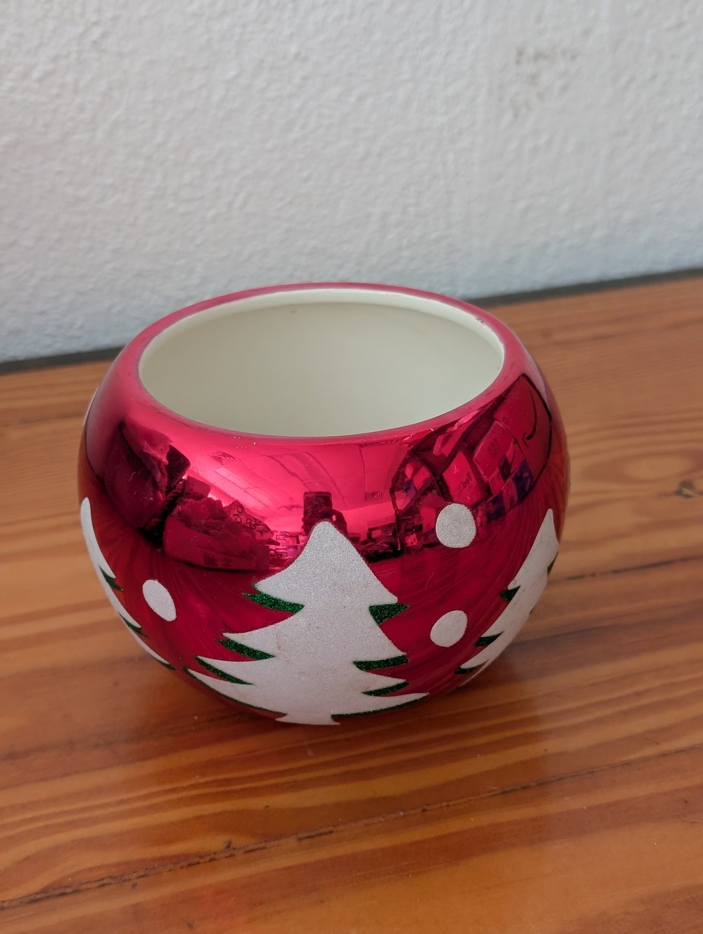 Red Glass Christmas Votive Holder from Unknown - Holiday Decor (Glass, Glitter Votive/Candle Holder, Modern, Festive, Red, White, Green)