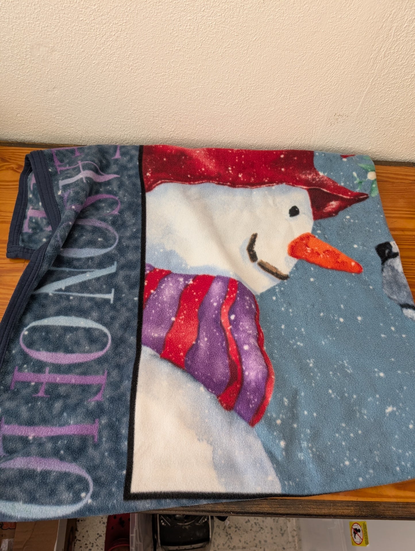Snowman Fleece Throw from Unknown - Linens (Fleece Fleece Blanket, Winter, Holiday, Blue, White, Multicolor)