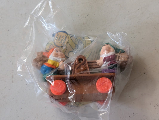 Snow White & the Seven Dwarfs Happy and Grumpy pushing cart 1992 McDonald's Happy Meal Toy (vintage, collectable, nostalgia, toy)