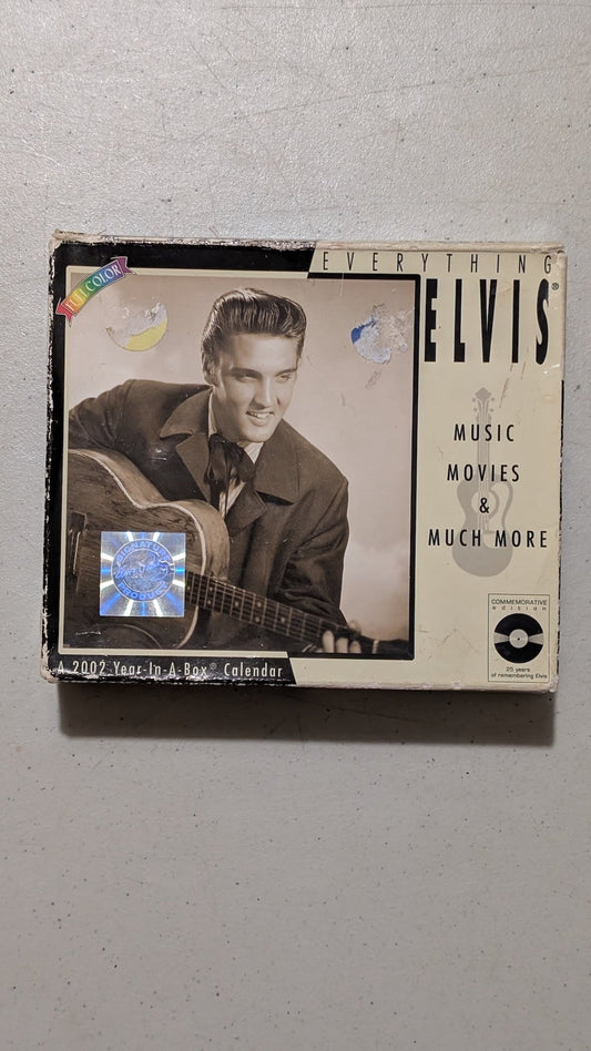 Everything Elvis 2002 Year-In-A-Box Calendar from Unknown - 2001 Stationery (Paper, Cardboard Desk Calendar, Office Decor, Retro, Black, White, Cream, Collectable, Vintage, Original)