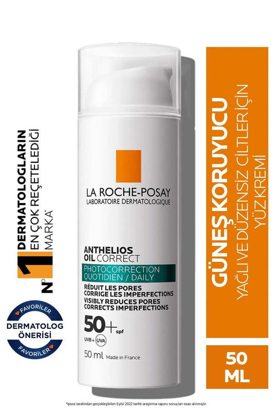 La Roche Posay Anthelios Oil Correct Cream SPF50+ Sunscreen for Oily Skin - Non-comedogenic, Broad-Spectrum UVA/UVB Protection