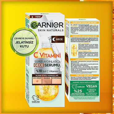 Garnier Vitamin C Face Serum - Brightening & Anti-aging Night Serum with Hyaluronic Acid