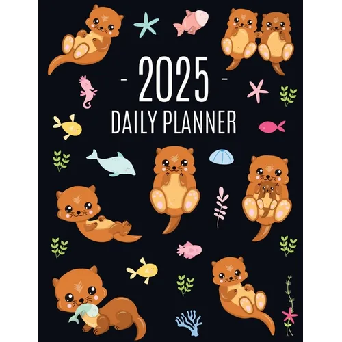 Otter Planner 2025: Daily Organizer: January-December (12 Months) Cute Animal Year Scheduler with Pretty Pink Hearts - Paperback