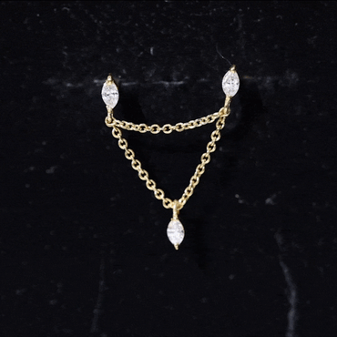 Marquise Diamond Double Piercing Earring with Dangling Chain