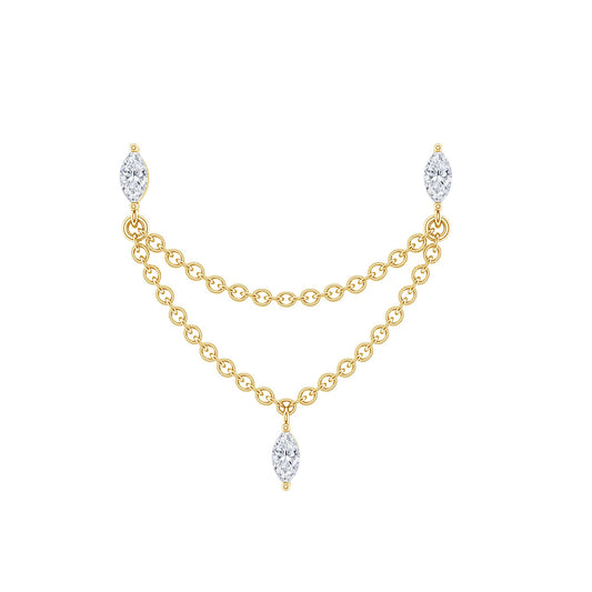 Marquise Diamond Double Piercing Earring with Dangling Chain