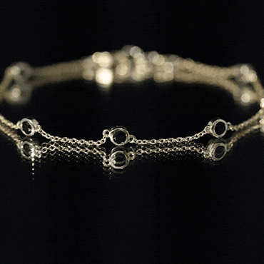Natural Black Spinel 7 Stone Station Chain Bracelet