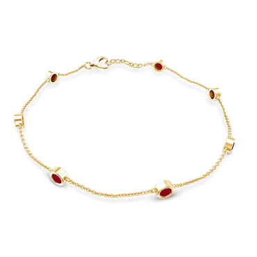 Natural Ruby 7 Stone Station Chain Bracelet for Women