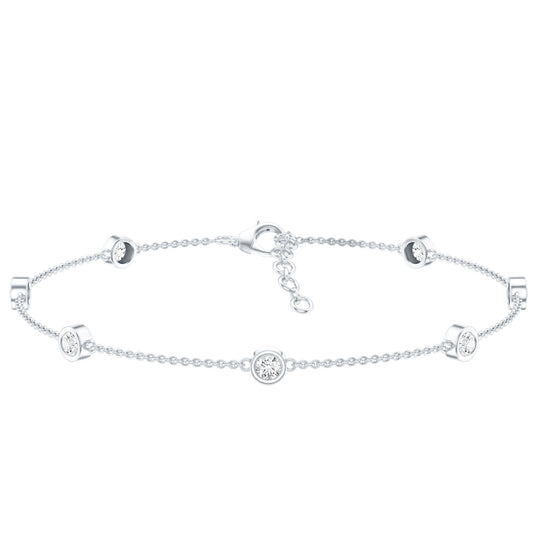 Bezel Set Moissanite Station Bracelet in Silver for Women