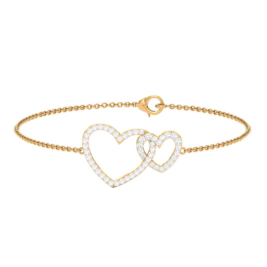 Natural Diamond Two Heart Bracelet for Women