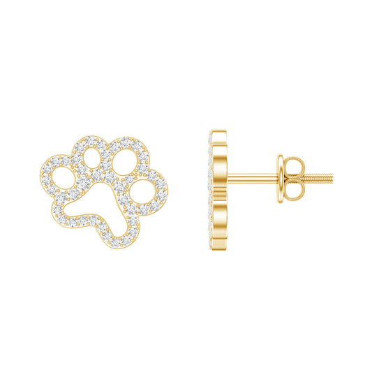 Moissanite Paw Print Earrings With Certificate