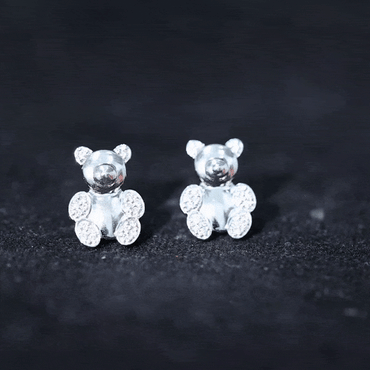 Teddy Bear Stud Earrings for Women with Diamonds