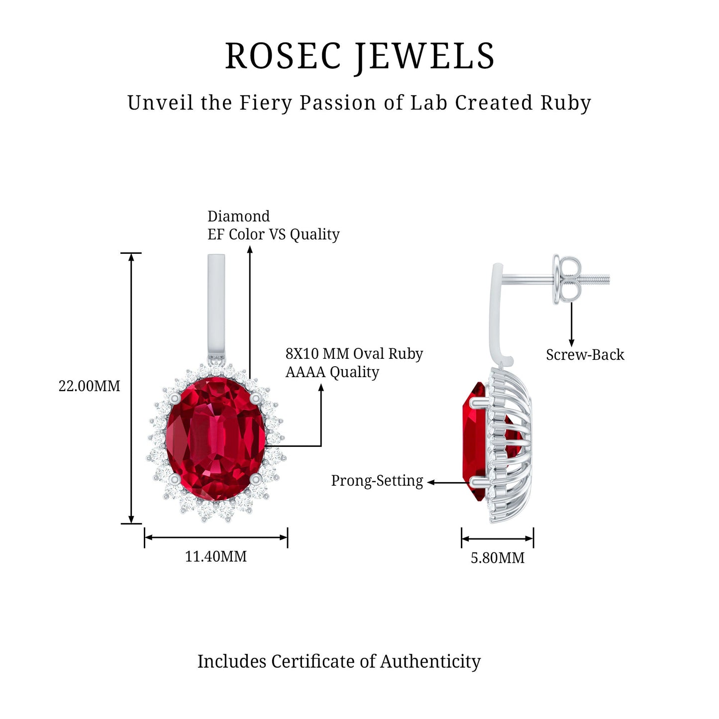 Lab Grown Ruby Vintage Inspired Earrings with Diamond Halo