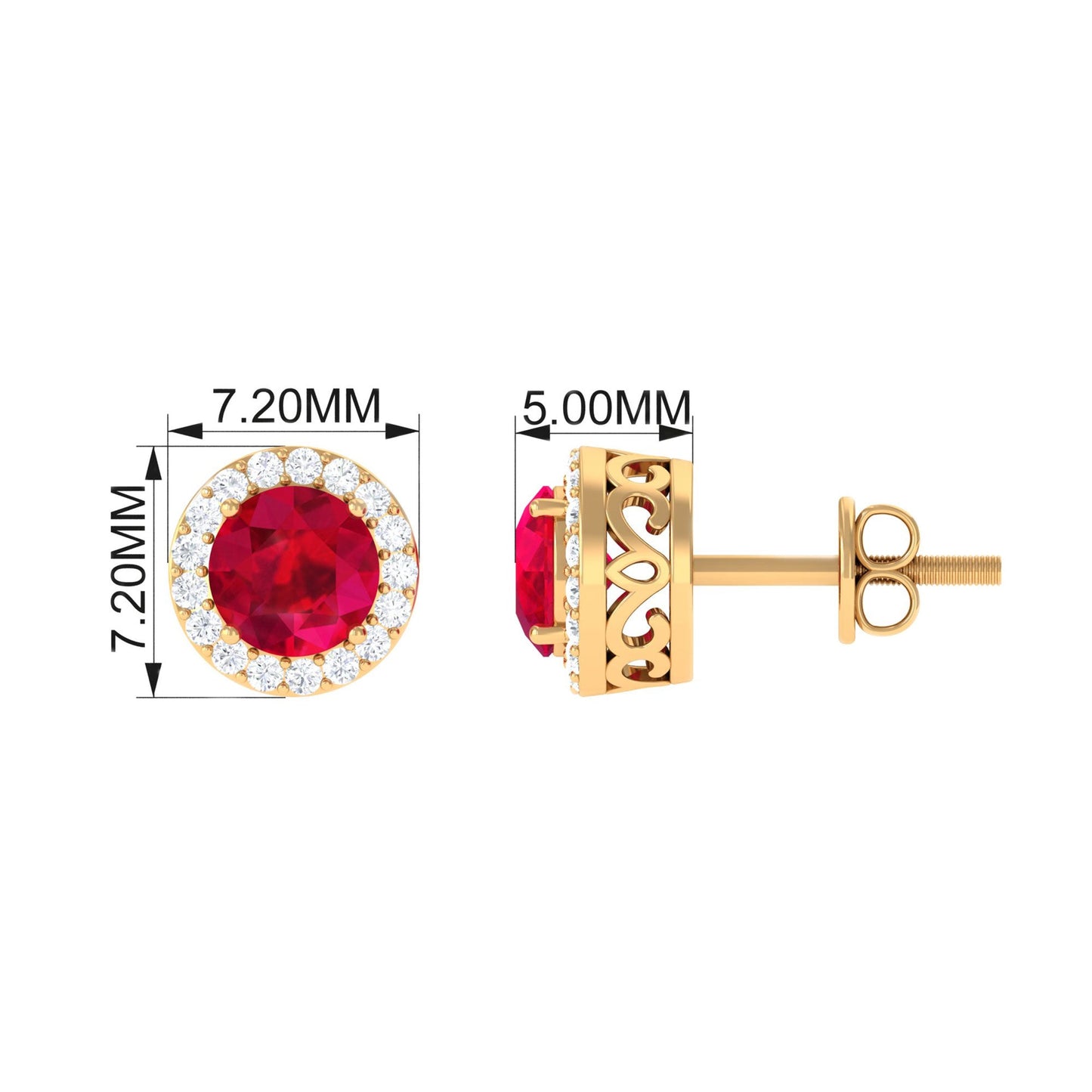 1.3 Carat Lab Created Ruby Halo Stud Earrings with Diamond