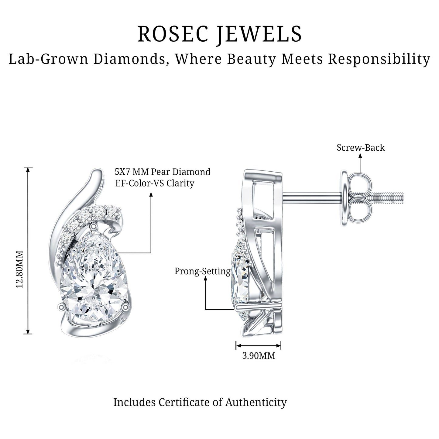 1.3 Carat Certified Lab Grown Diamond Teardrop Stud Earrings
