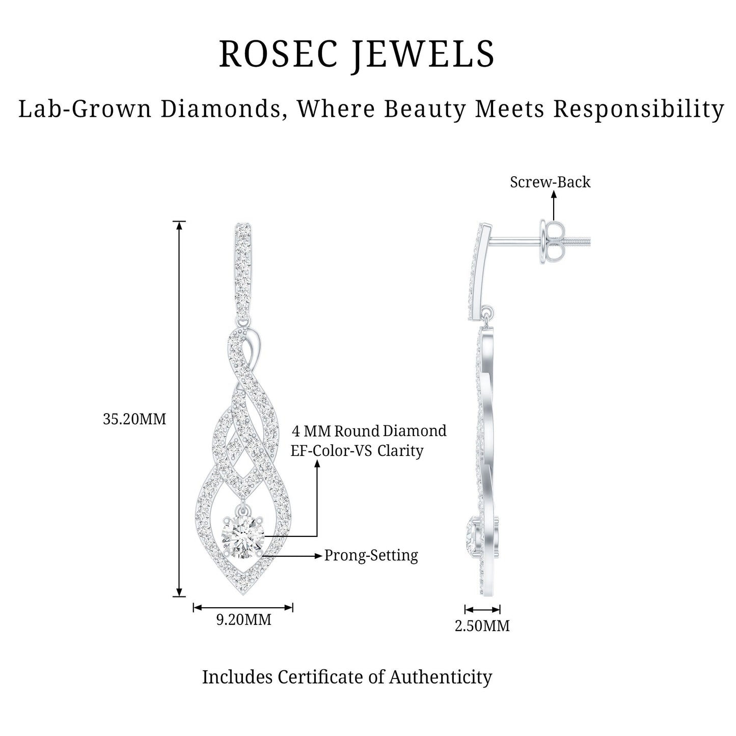 Lab Grown Diamond Long Statement Earrings
