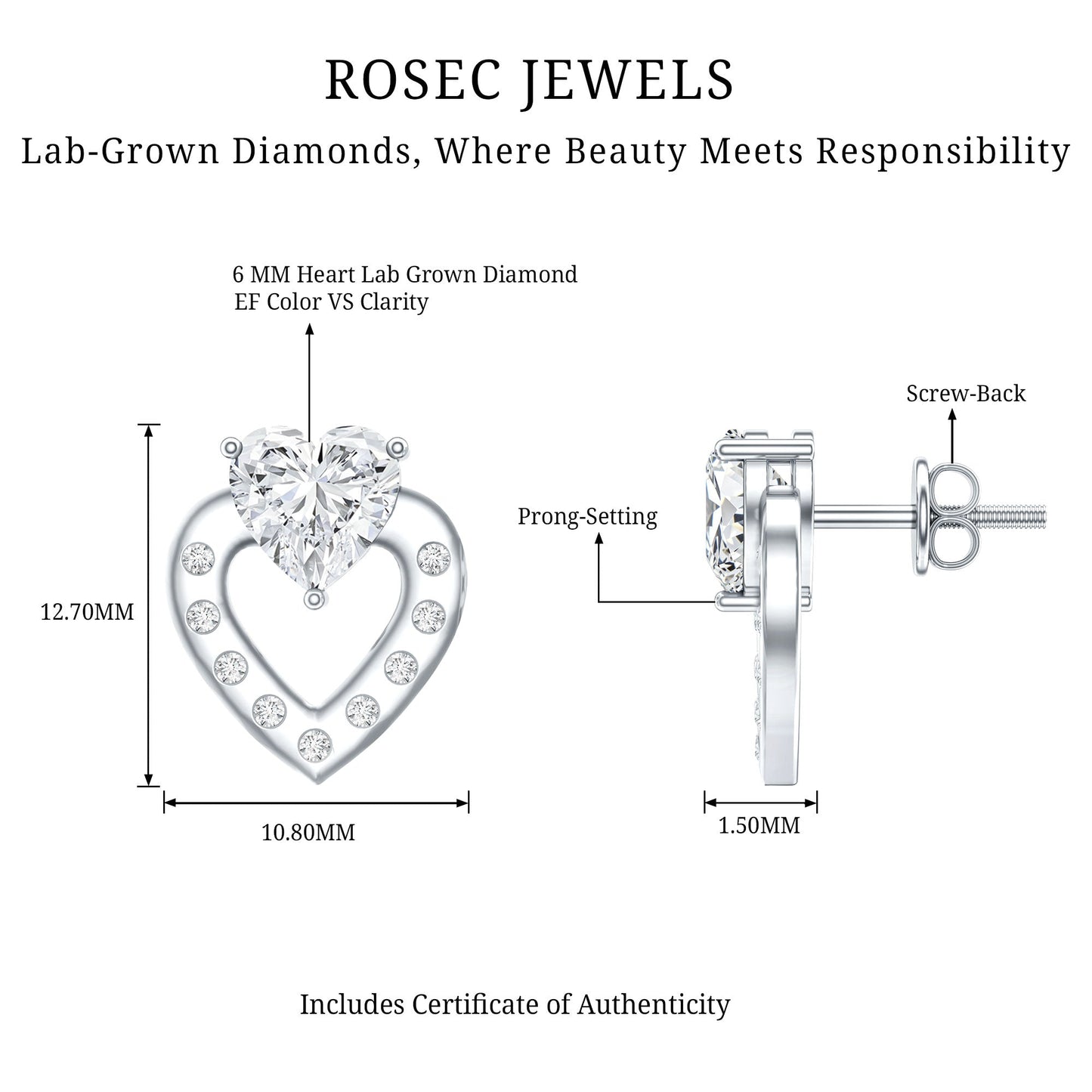 1.5 Carat Lab Grown Diamond Heart Studs For Her