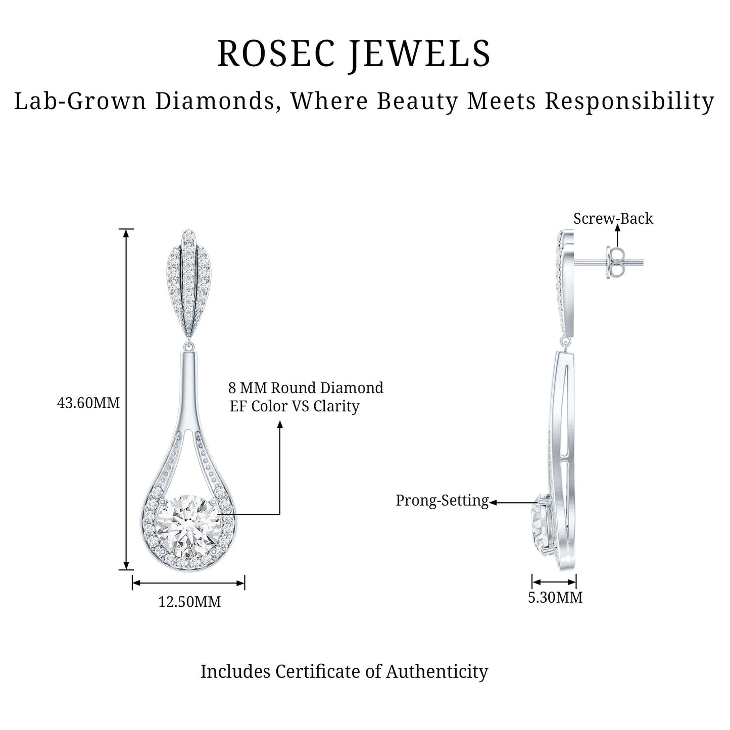 Certified Lab Grown Diamond Long Dangle Earrings