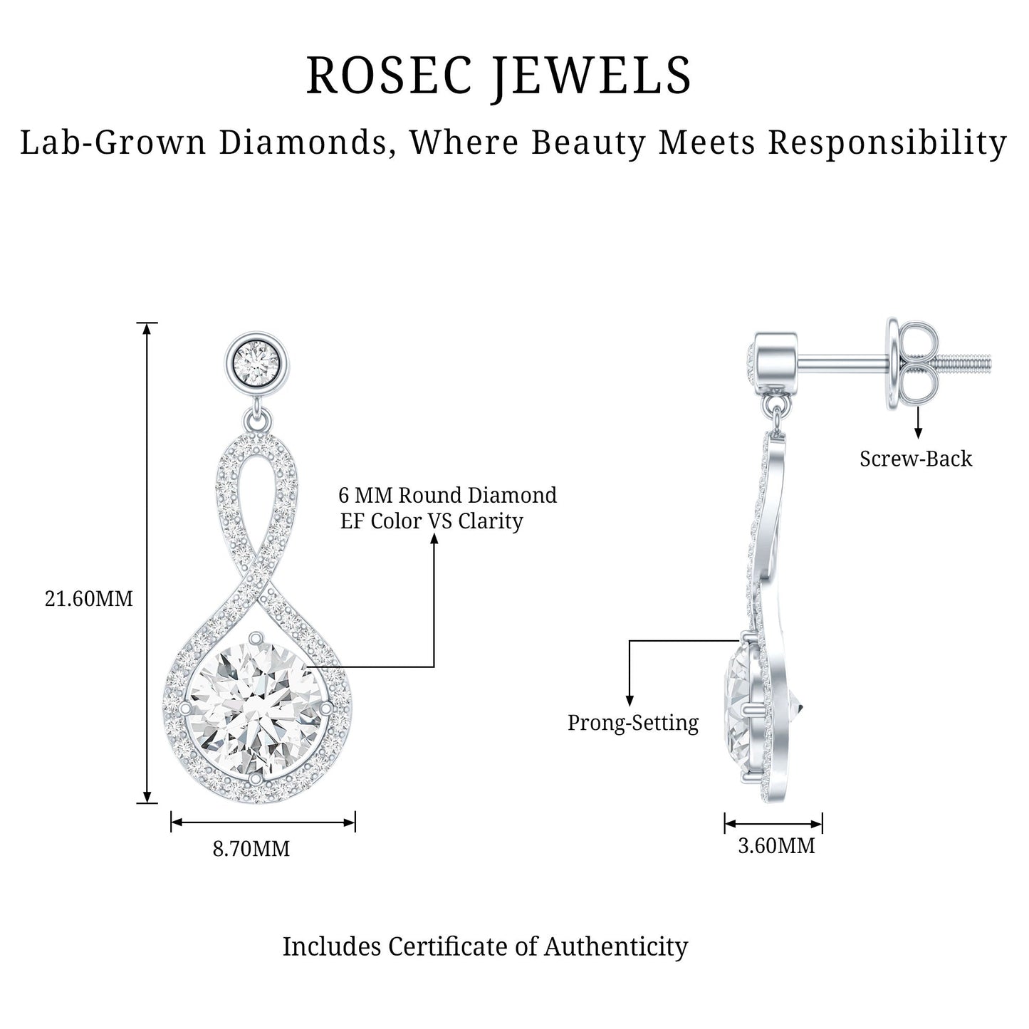 1.9 Carat Lab Grown Diamond Infinity Dangle Earrings For Women