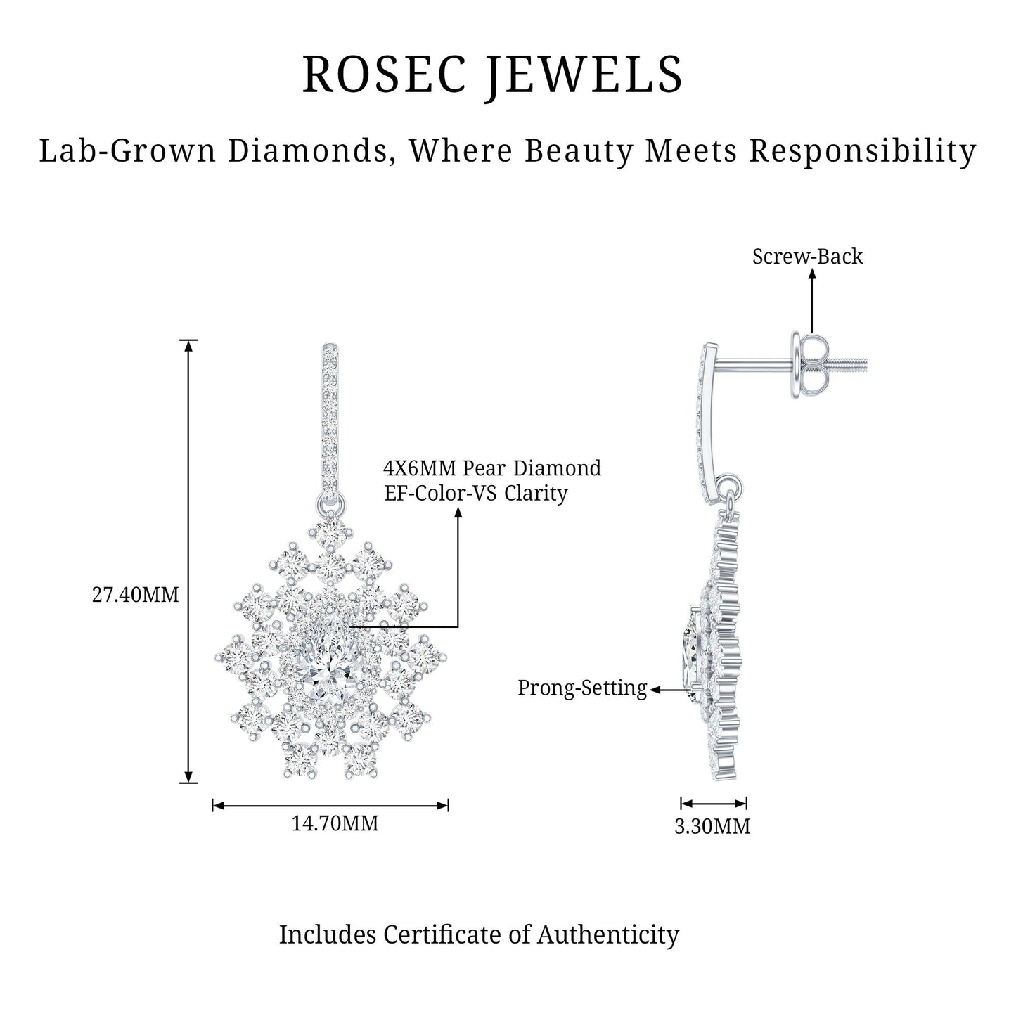 Certified Pear Shape Lab Grown Diamond Bridal Drop Earrings
