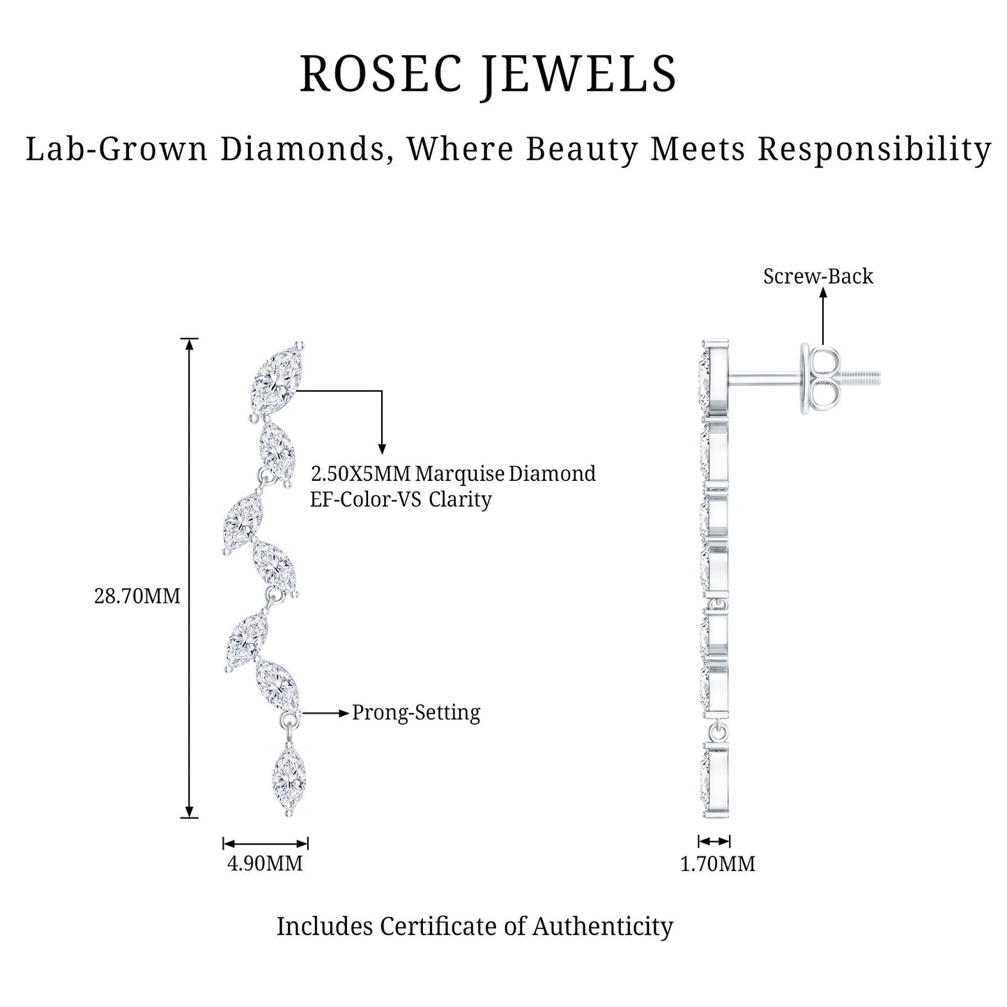 Marquise Lab Grown Diamond Bridal Dangle Earrings
