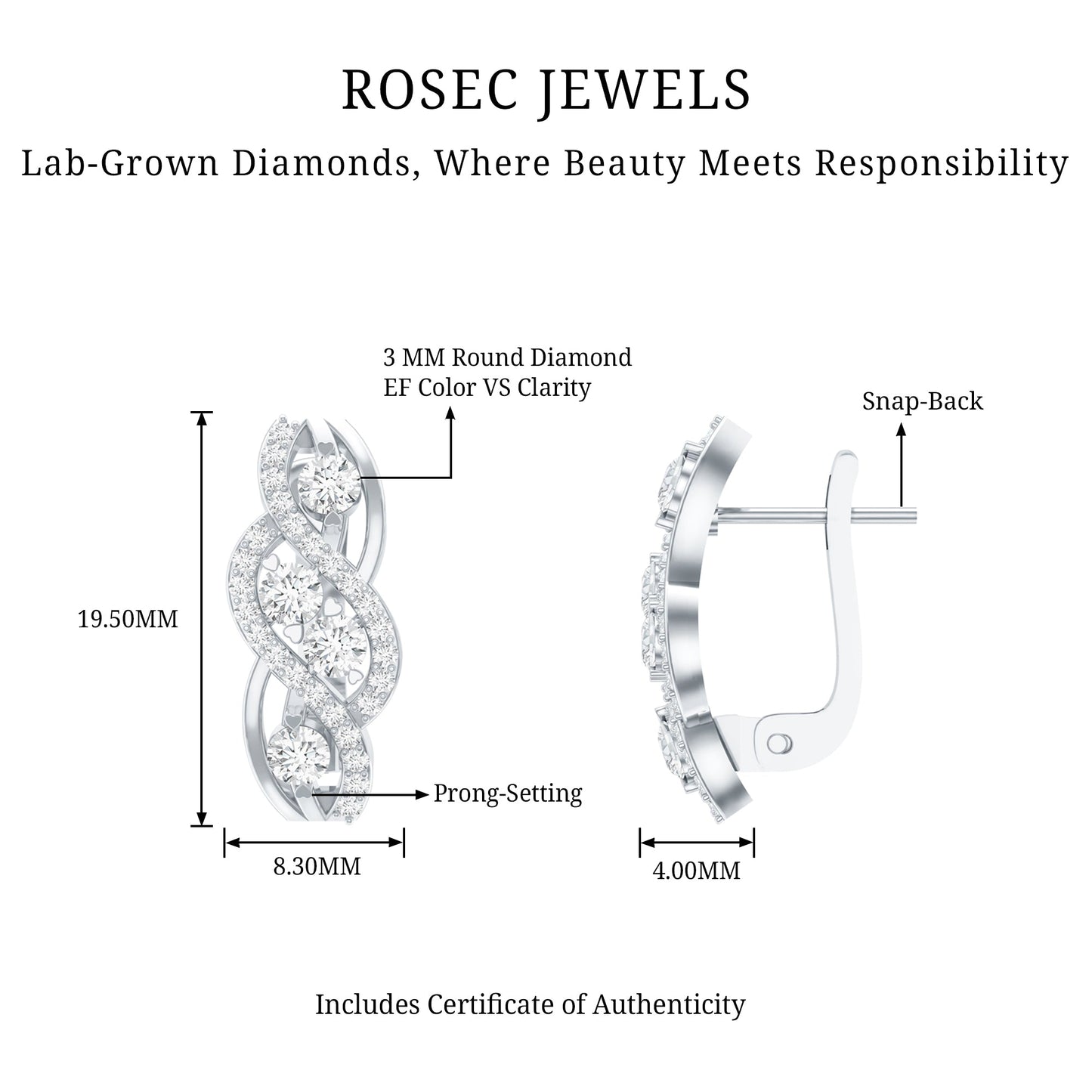 Lab Grown Diamond Infinity Earrings For Women