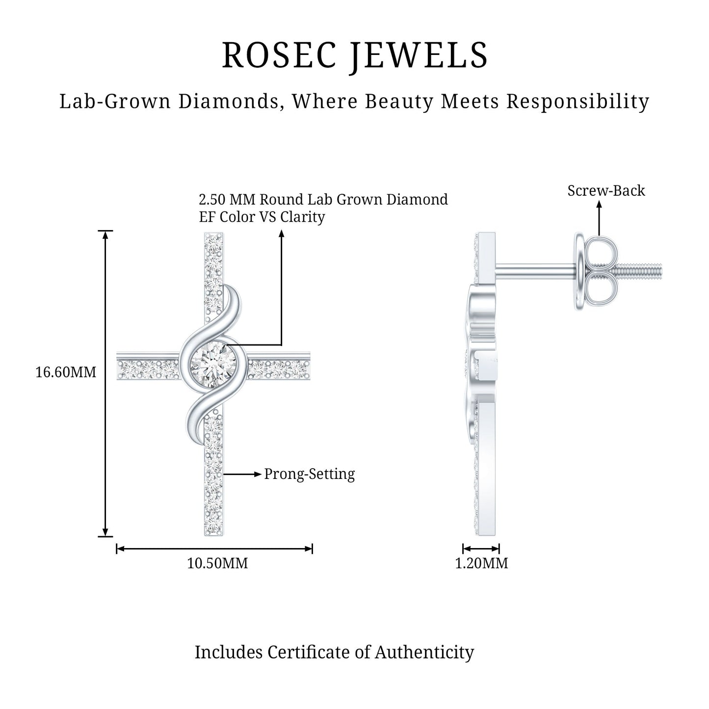 Certified Lab Grown Diamond Religious Cross Earrings