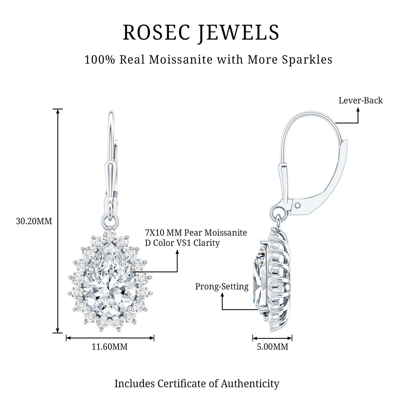 Certified 4 Carat Moissanite Drop Dangle Earrings In Silver