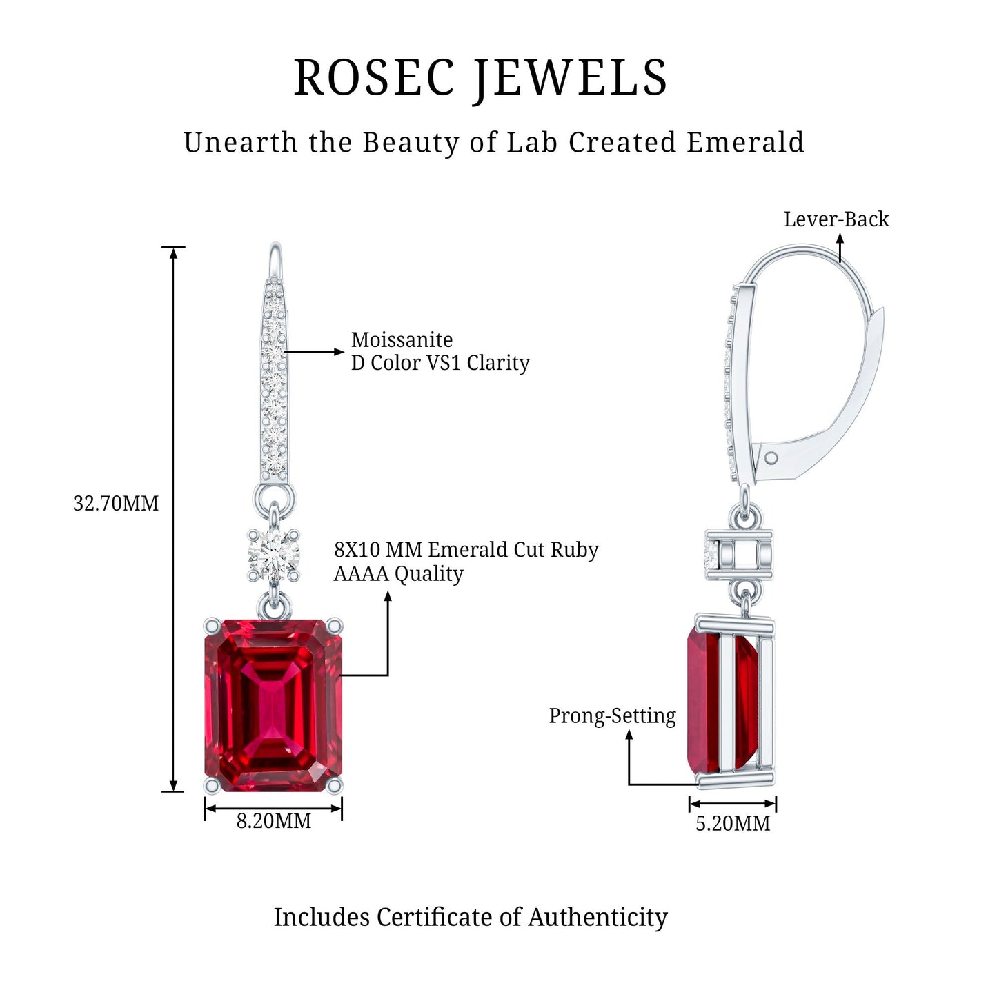 7 Carat Lab Created Ruby Drop Earrings in Sterling Silver