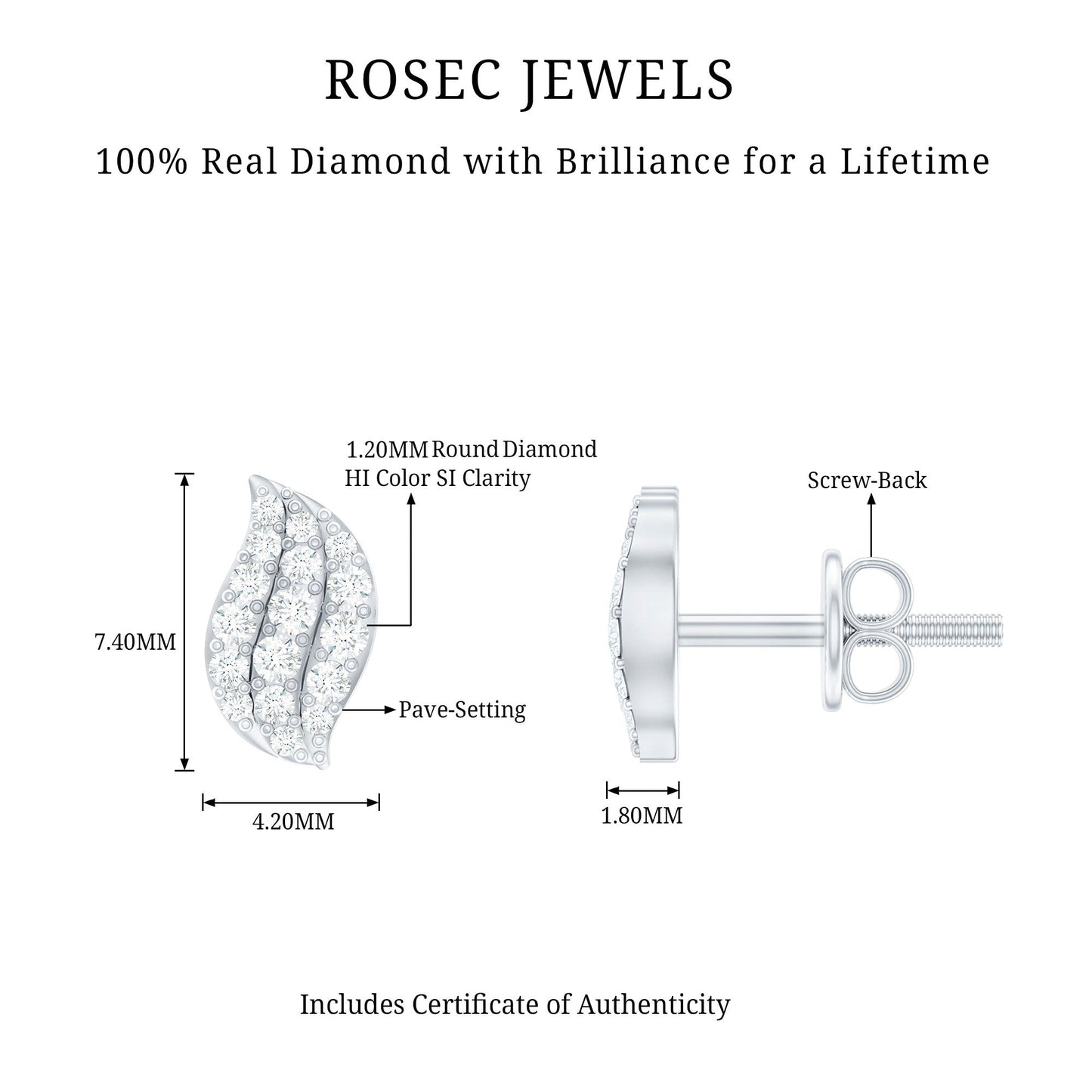 Nature Inspired Diamond Leaf Stud Earrings