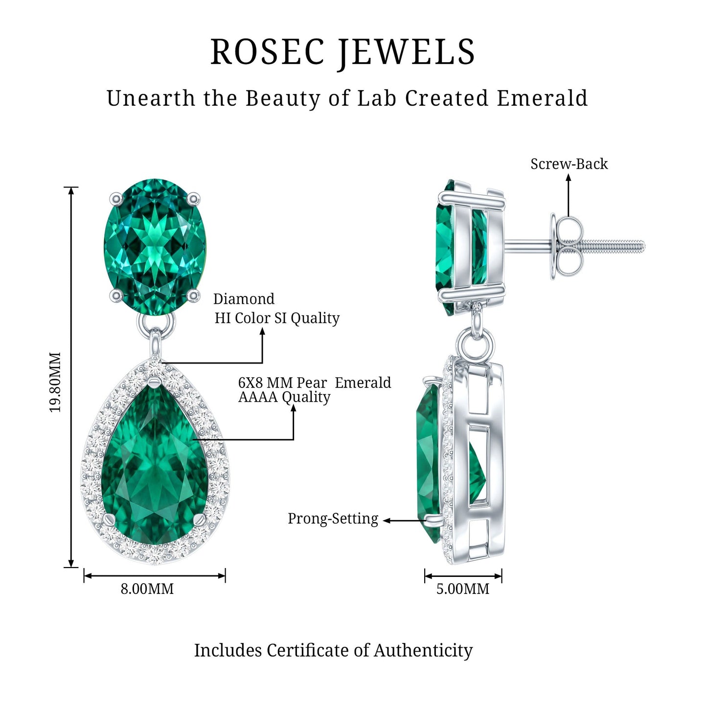 Lab Created Emerald and Diamond Bridal Drop Earrings with Certificate
