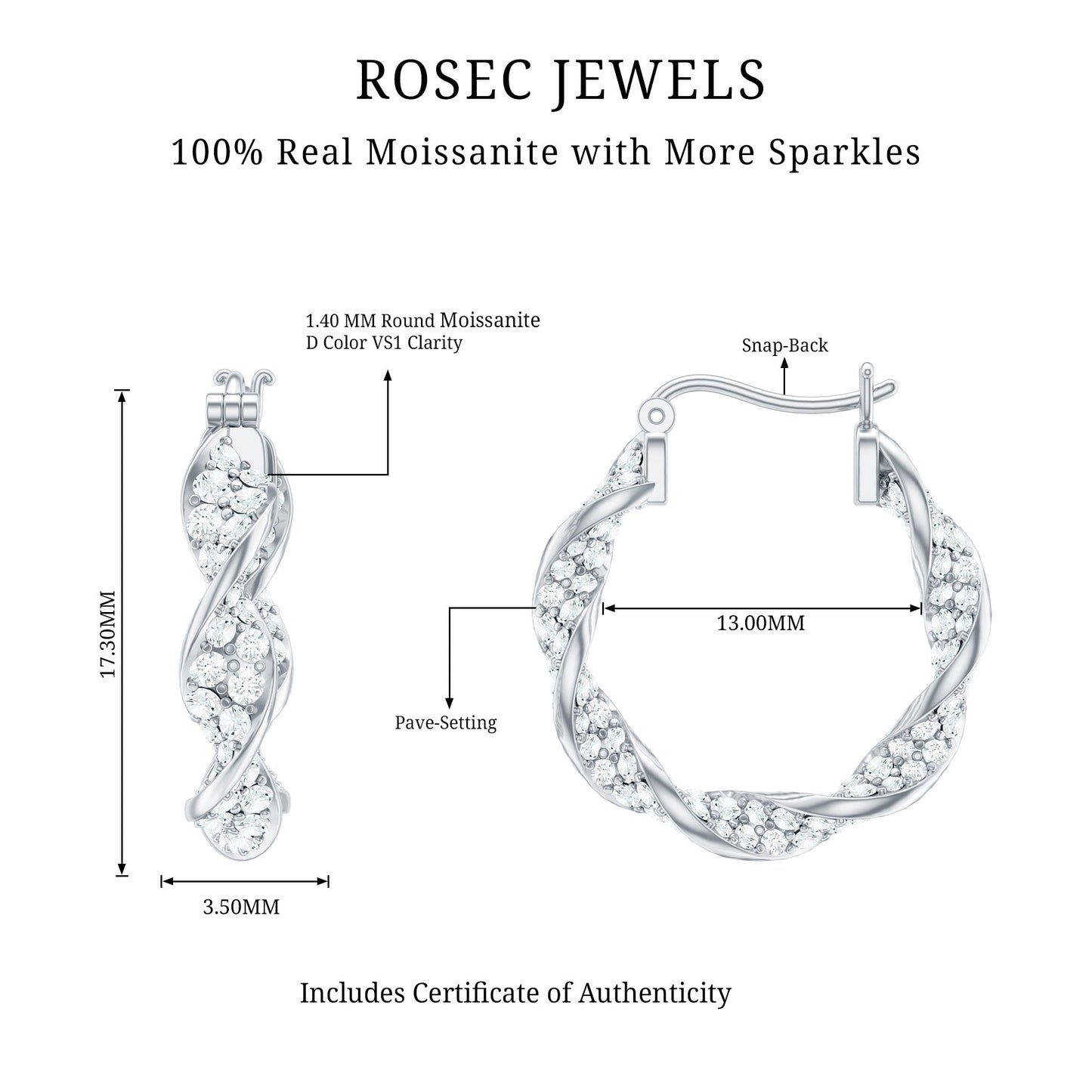 Certified Moissanite Big Hoop Earrings for Her