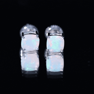 Natural Certified Cushion Cut Ethiopian Opal Stud Earrings For Women