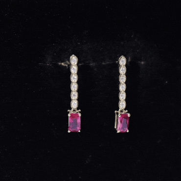 Lab Grown Ruby and Diamond Dangle Earrings For Women