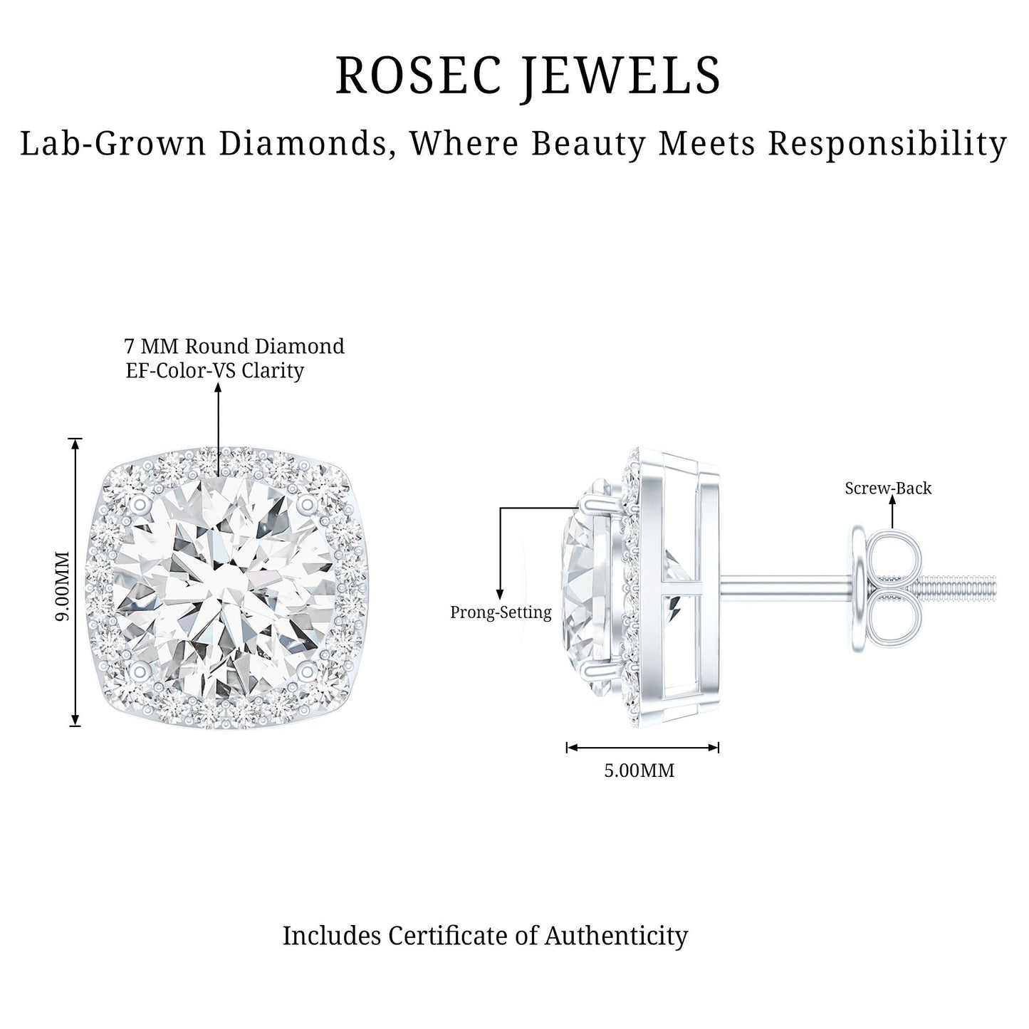 Certified Round Cut Lab Grown Diamond Halo Stud Earrings For Her