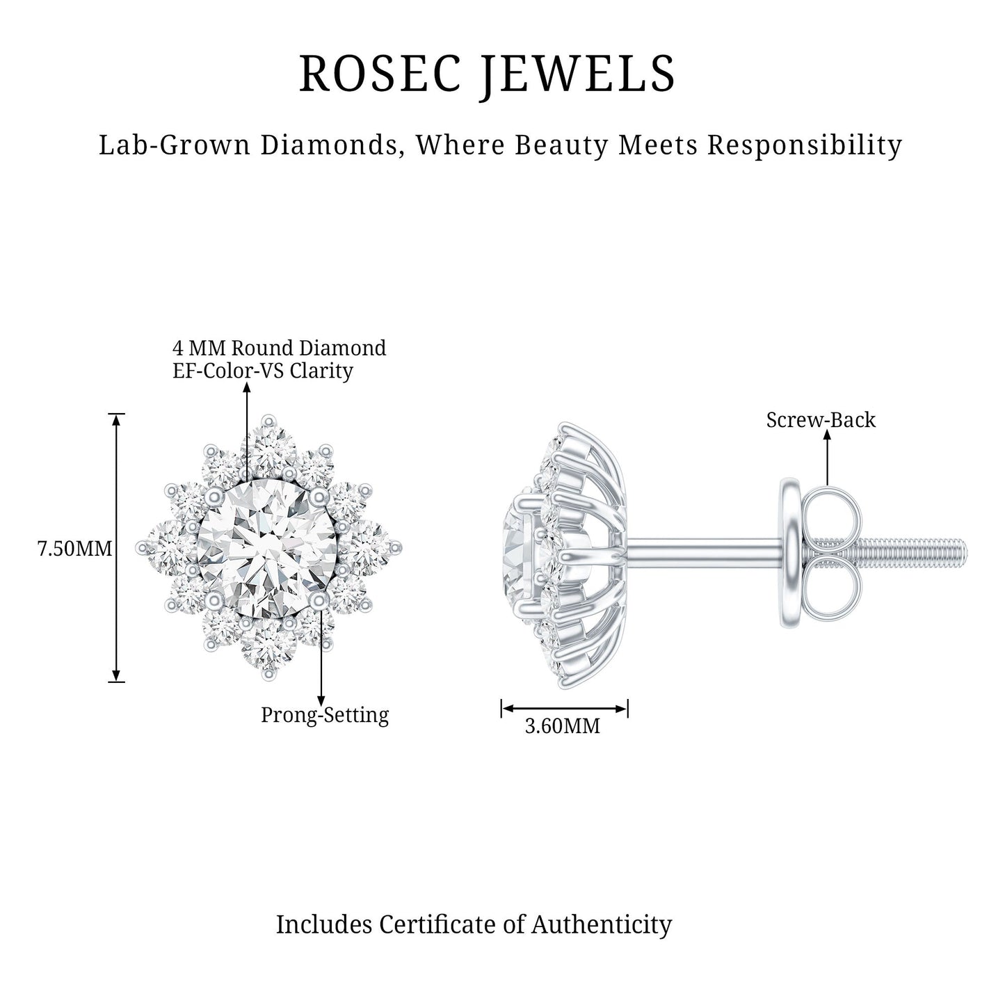 Certified Brilliant Cut Diamond Halo Stud Earrings
