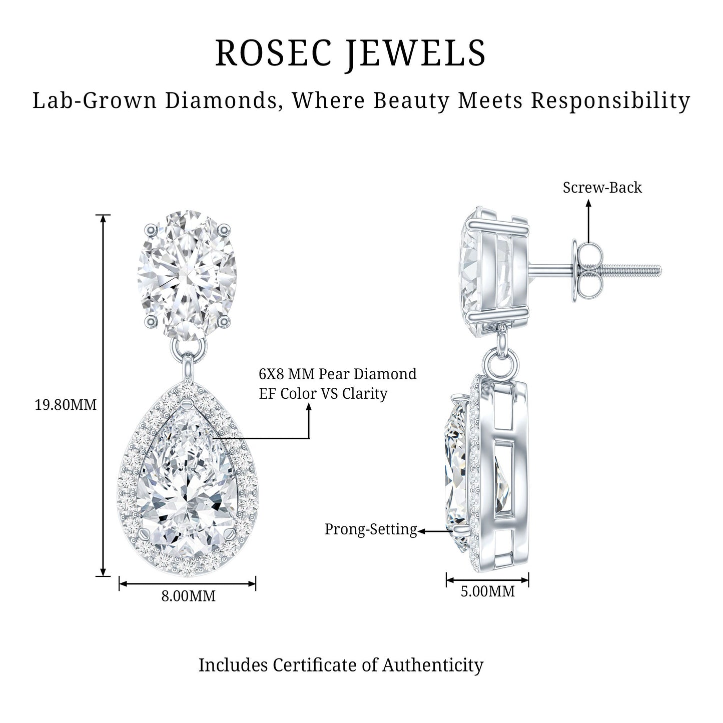 Dangling Lab Grown Diamond Bridal Earrings