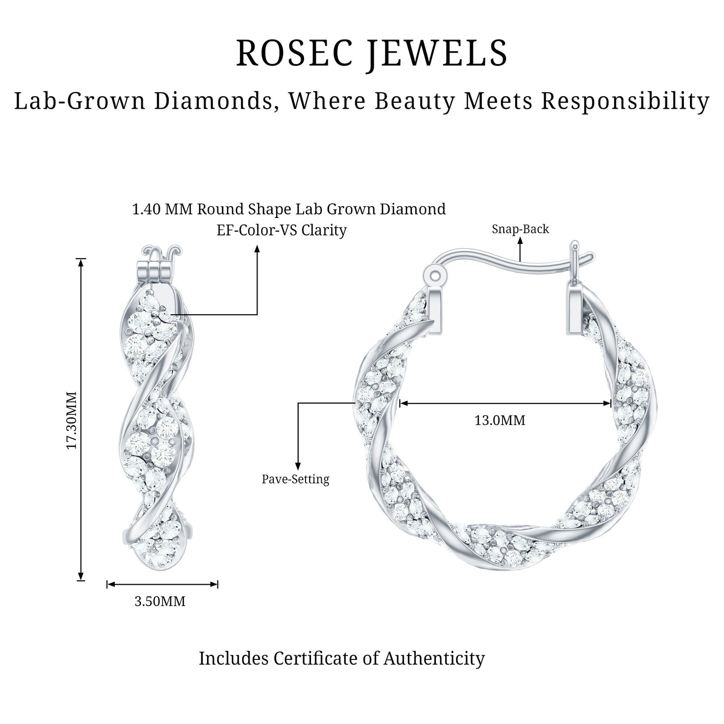 Certified Lab Grown Diamond Twisted Hoop Earrings for Women