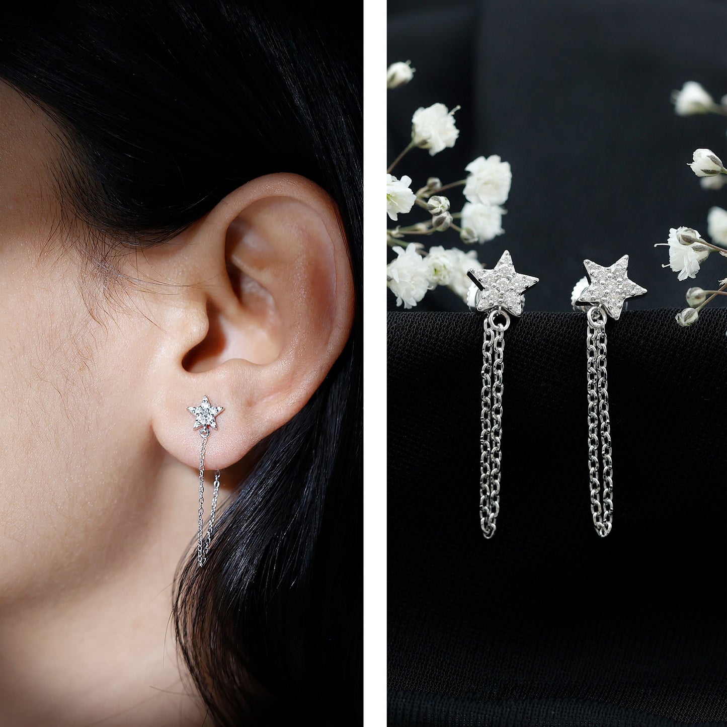 Certified Moissanite Star Chain Earrings For Women