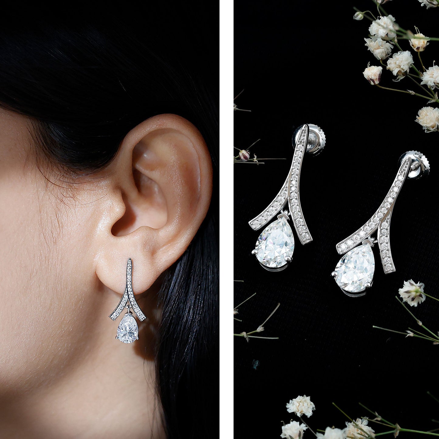 Pear Shaped 4 Carat Moissanite Dangle Drop Earrings for Wedding