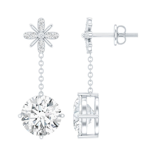 Floral Inspired 4.2 Carat Moissanite Dangling Earrings in Silver