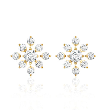 Round Cut Diamond Flower Stud Earrings for Women