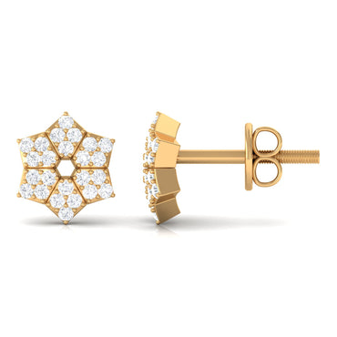 Certified Real Diamond Flower Earrings with Screw Back