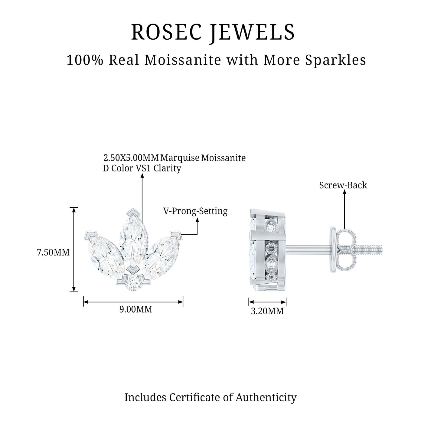 Certified Moissanite Lotus Flower Stud Earring