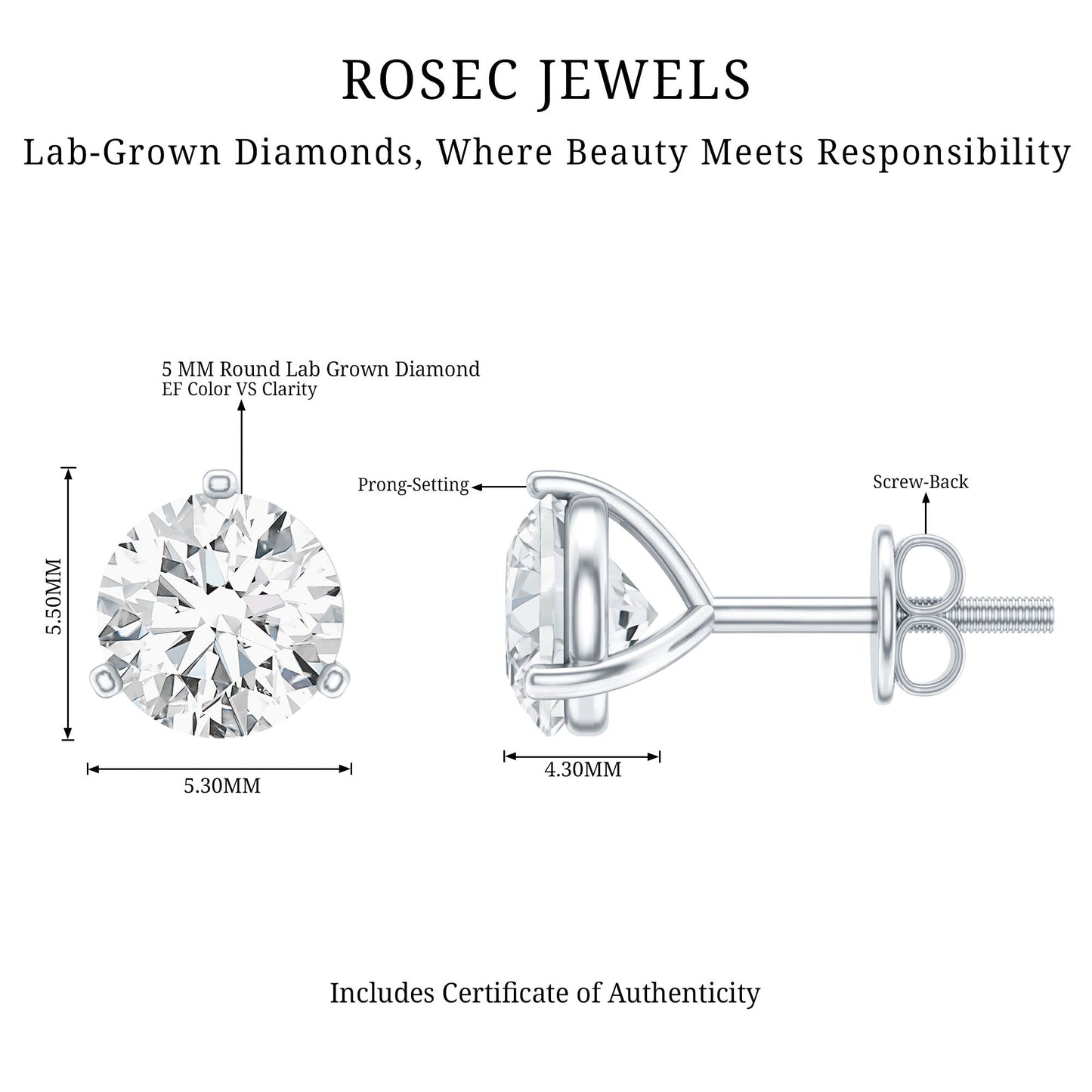 Solitaire Lab Grown Diamond Martini Stud Earrings