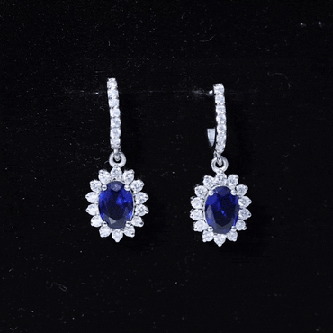 Women's Lab Grown Blue Sapphire Princess Diana Inspired Earrings