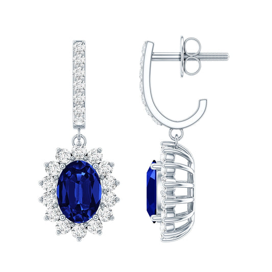 Women's Lab Grown Blue Sapphire Princess Diana Inspired Earrings